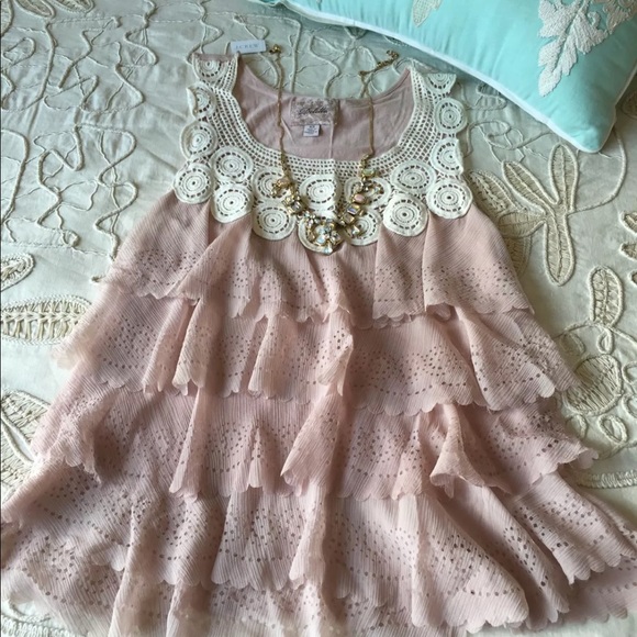 Deletta Anthropologie XS pink lace chiffon top tiered ruffle petticoat vintage - Picture 1 of 6